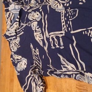 Vintage The Hawaiian Original Hilo Hattie Blue Cream Floral Shirt Made in Hawaii